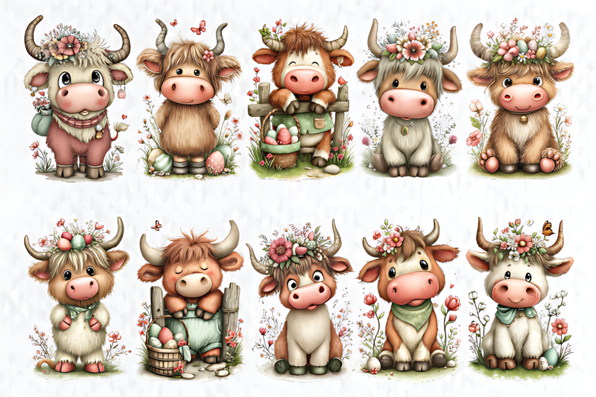 Whimsical Easter Highland Cow, a Seasonal Illustration by HueNestify (Photo 3 of 3)