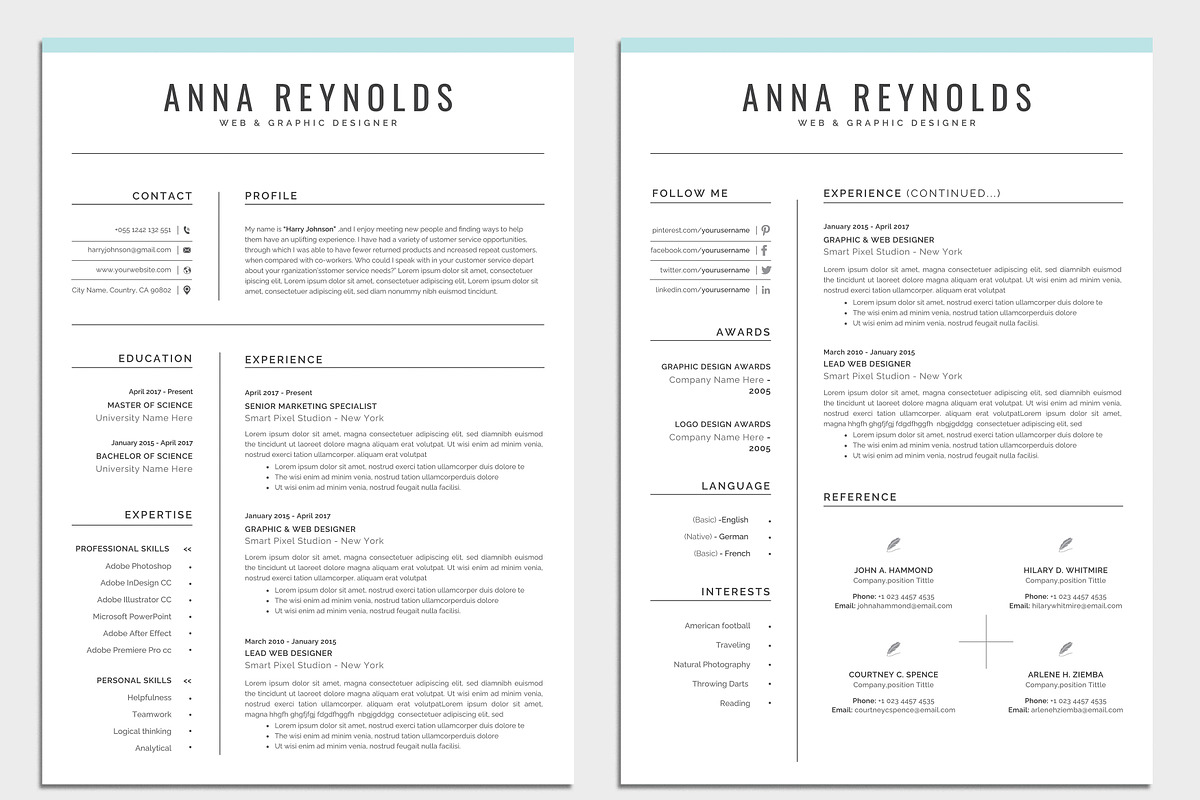 Resume / CV Template | Canva & Word, a Resume Template by CreativeZoom (Photo 8 of 8)