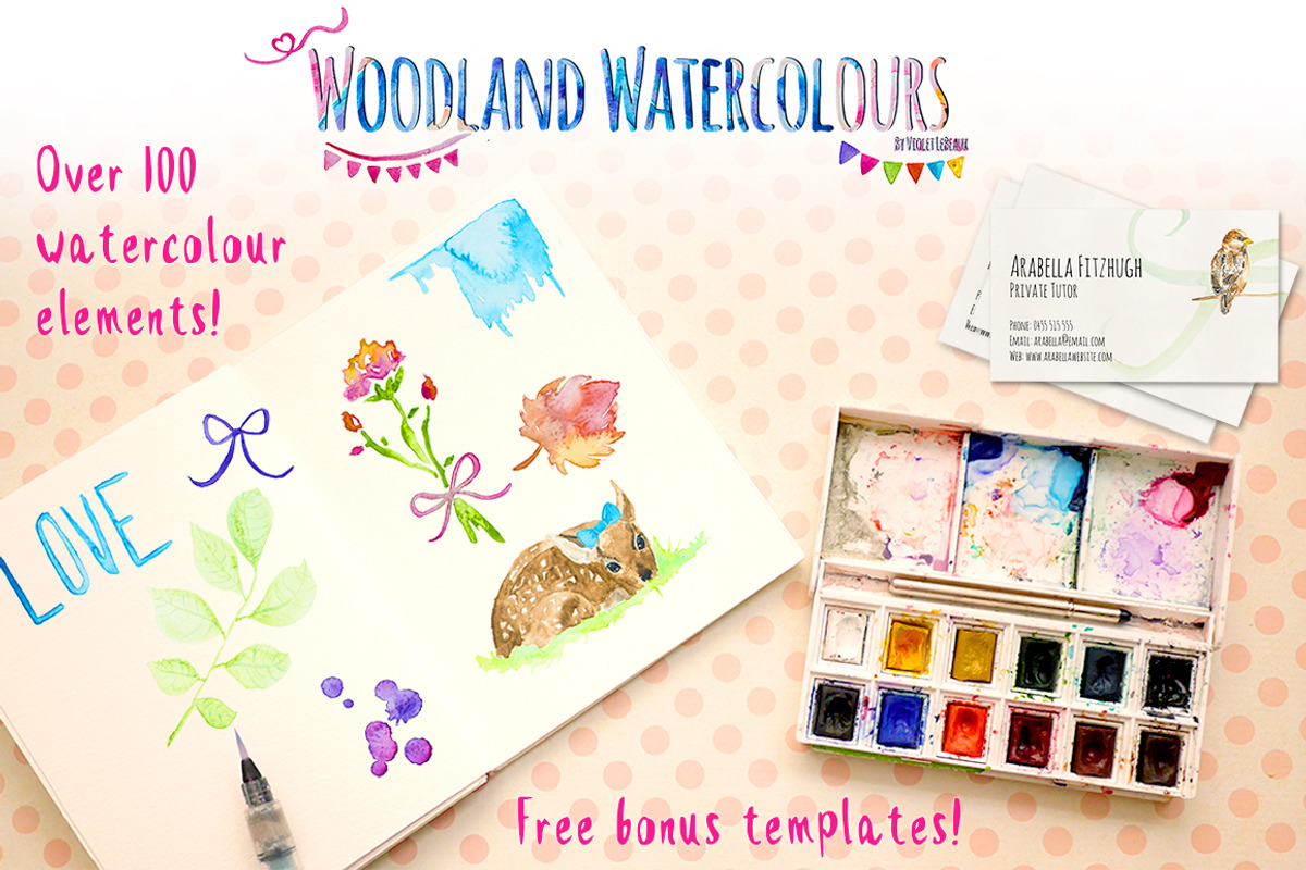 Watercolor Animal and Flowers Bundle, an Animal Illustration by Violet LeBeaux (Photo 2 of 5)