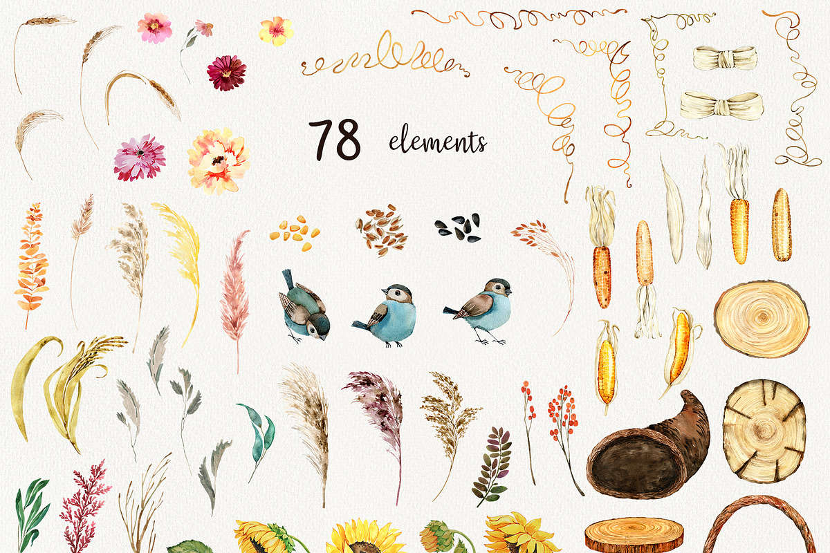 Fall Pumpkin, Corn and Pampas Grass, a Food Illustration by TanyaOak (Photo 8 of 10)