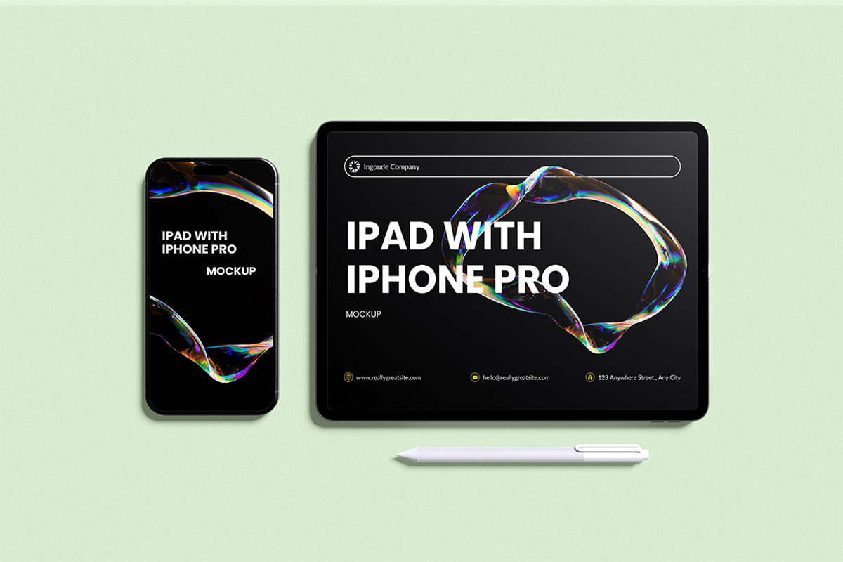 iPad Pro & iPhone 11 Pro Mockup, a Wearable Device Mockup by Pikachudesign (Photo 3 of 5)