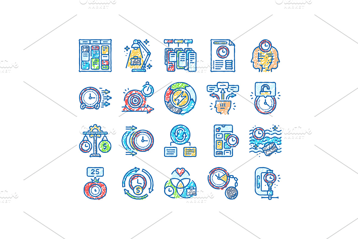 time management clock work icons, an Object Illustration by pikepicture