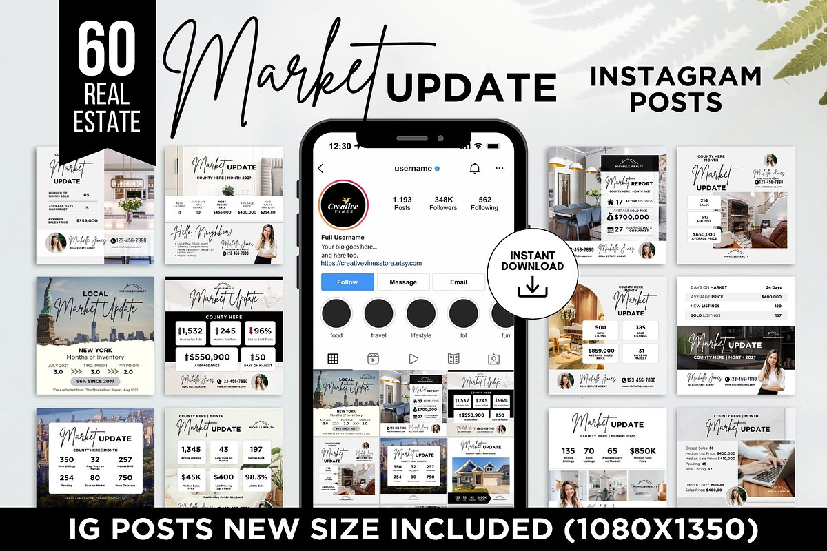 Market Update Instagram Posts Canva, a Social Media Template by CreativeVinesStore (Photo 1 of 6)