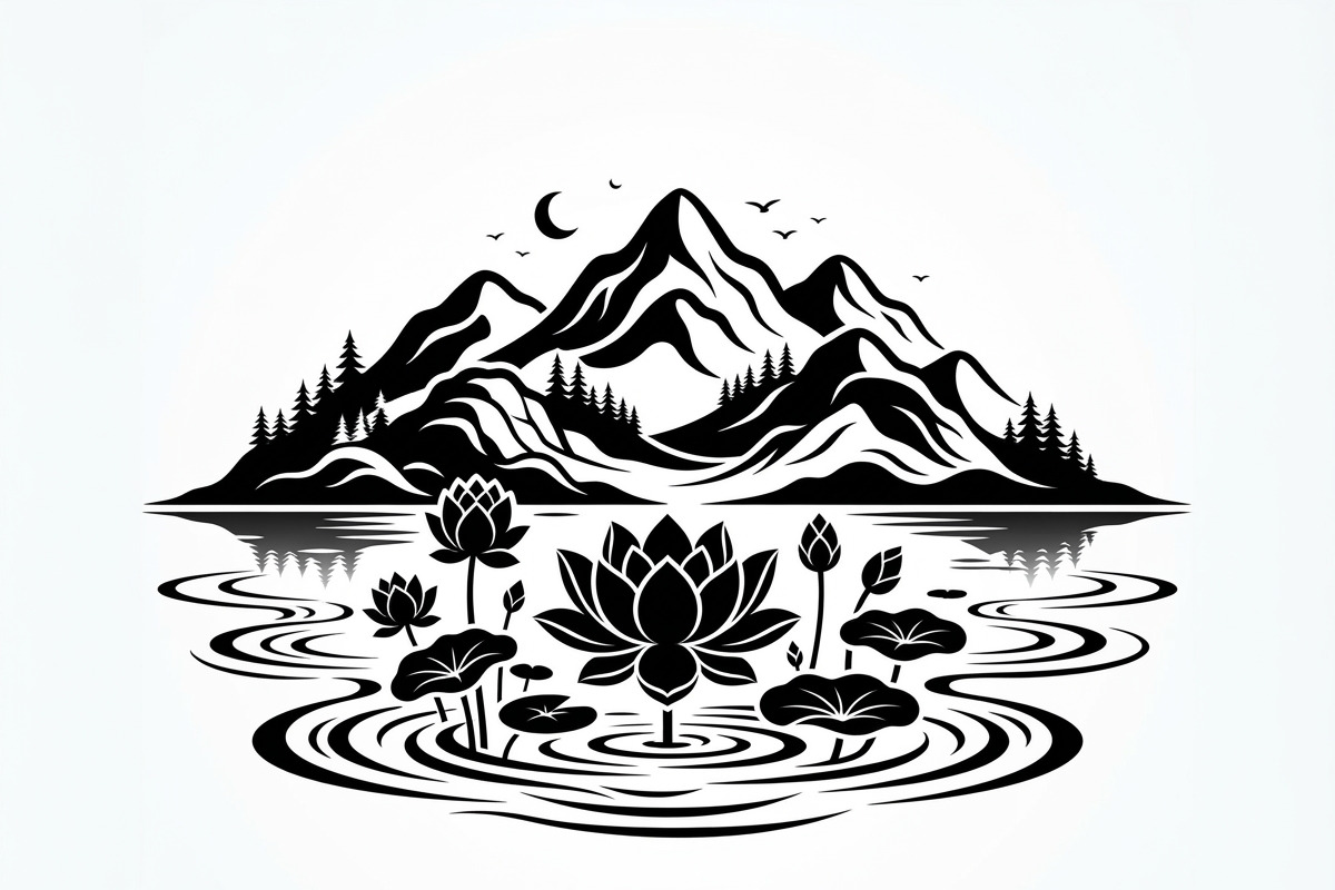 60 Lotus Mountain Harmony Silhouette, an Empty State Illustration by Amazin_art (Photo 24 of 31)