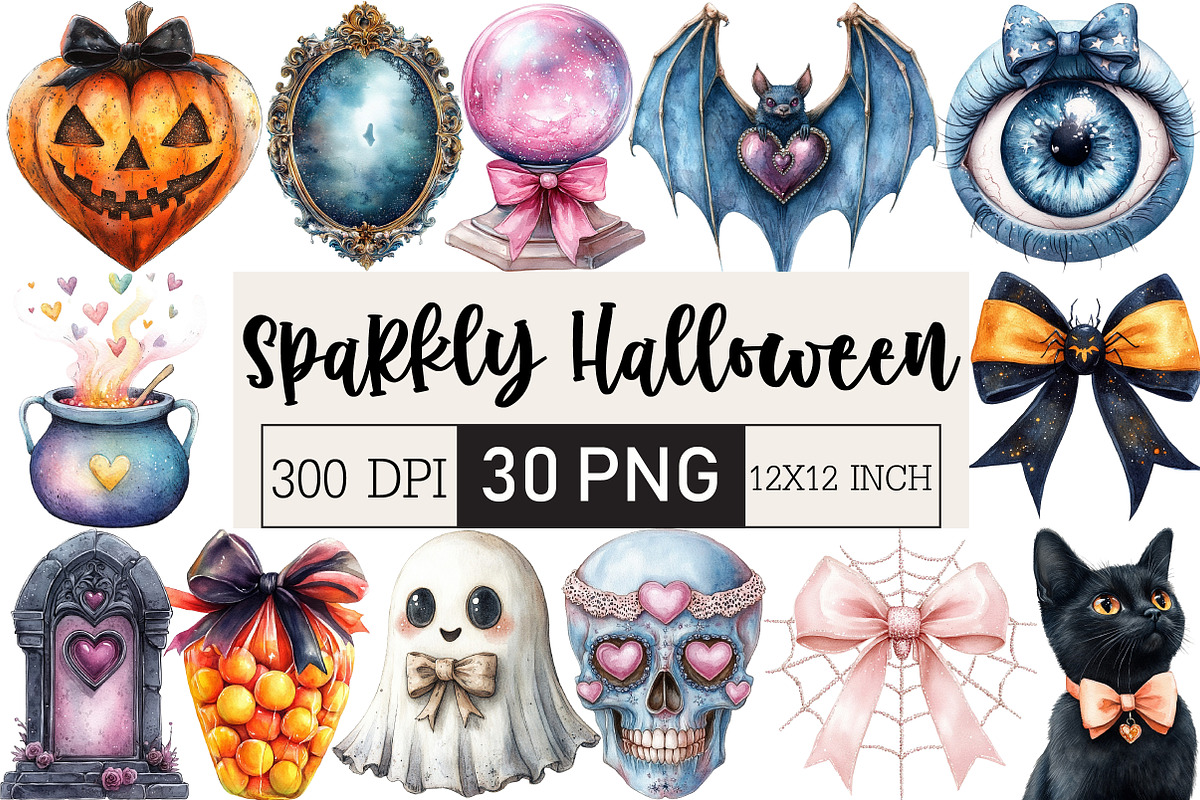 Coquette Sparkly Halloween Clipart, an Illustration by Black Bird Studio (Photo 1 of 6)