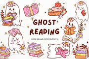 Ghost Reading Book Clipart, a Seasonal Illustration by ponponartwork (Thumbnail 1 of 5)