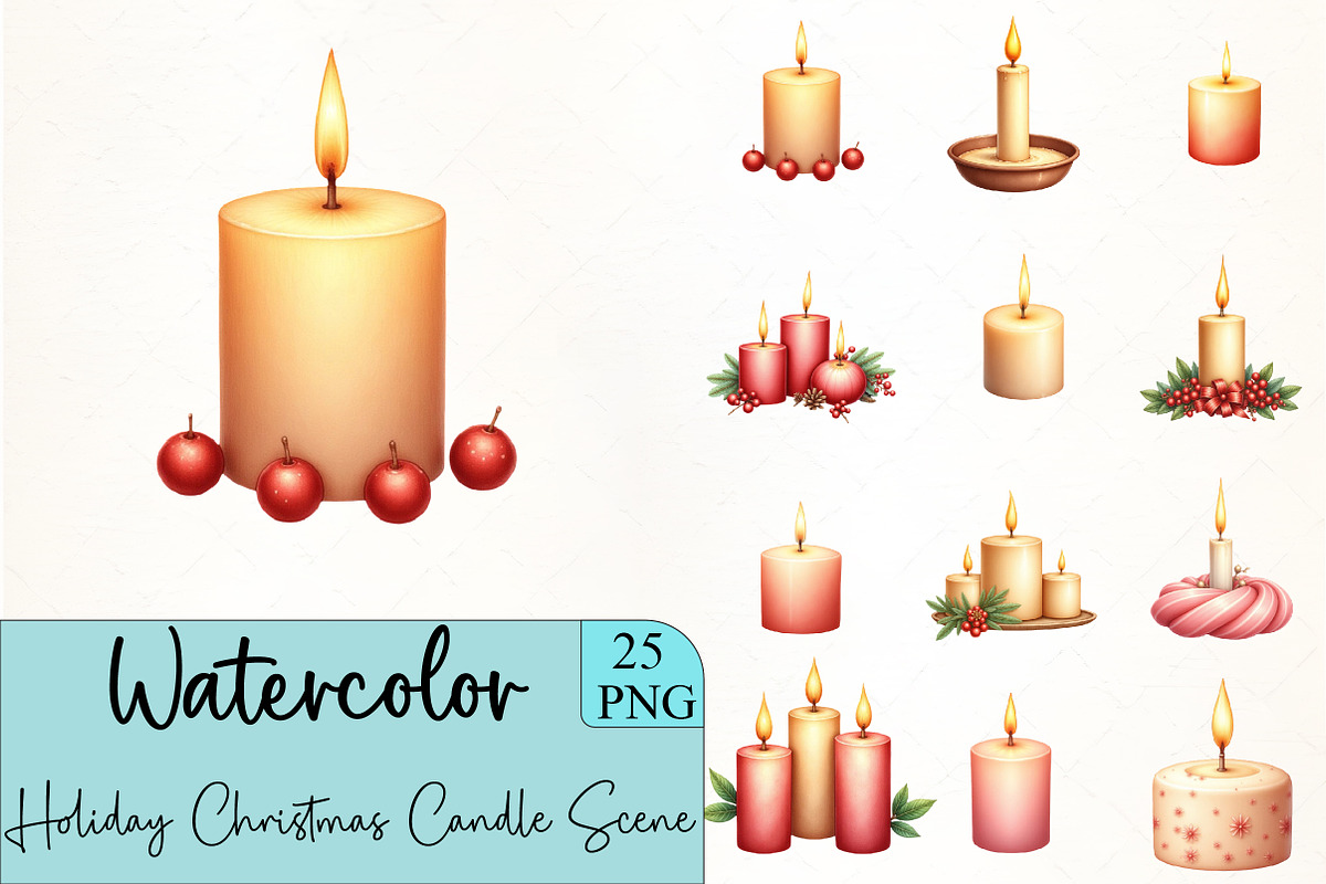 Holiday Christmas Candle Scene Clipa, an Illustration by CrexoraLab (Photo 1 of 5)