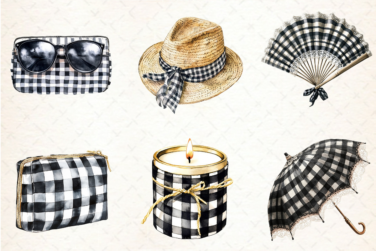Luxury Black Gingham Summer Clipart, an Illustration by Libby Wishes (Photo 4 of 6)