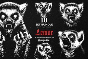 10 Bundle Dark Art Lemur Animal, an Illustration by Morspective