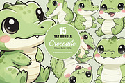 15 Bundle Watercolor Baby Crocodile, an Animal Illustration by Morspective (Thumbnail 1 of 8)