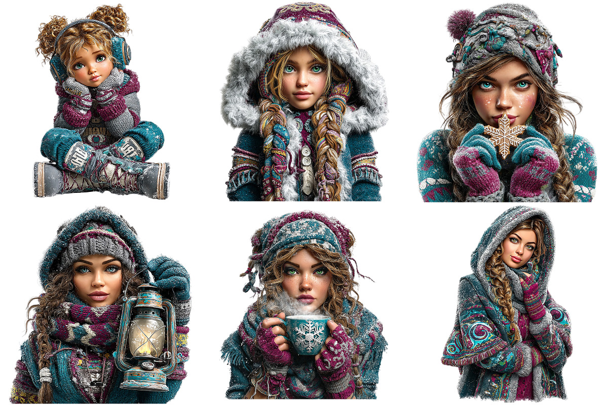 Cosy Winter girl Clipart Bundle, an Illustration by Craft Nest (Photo 10 of 10)