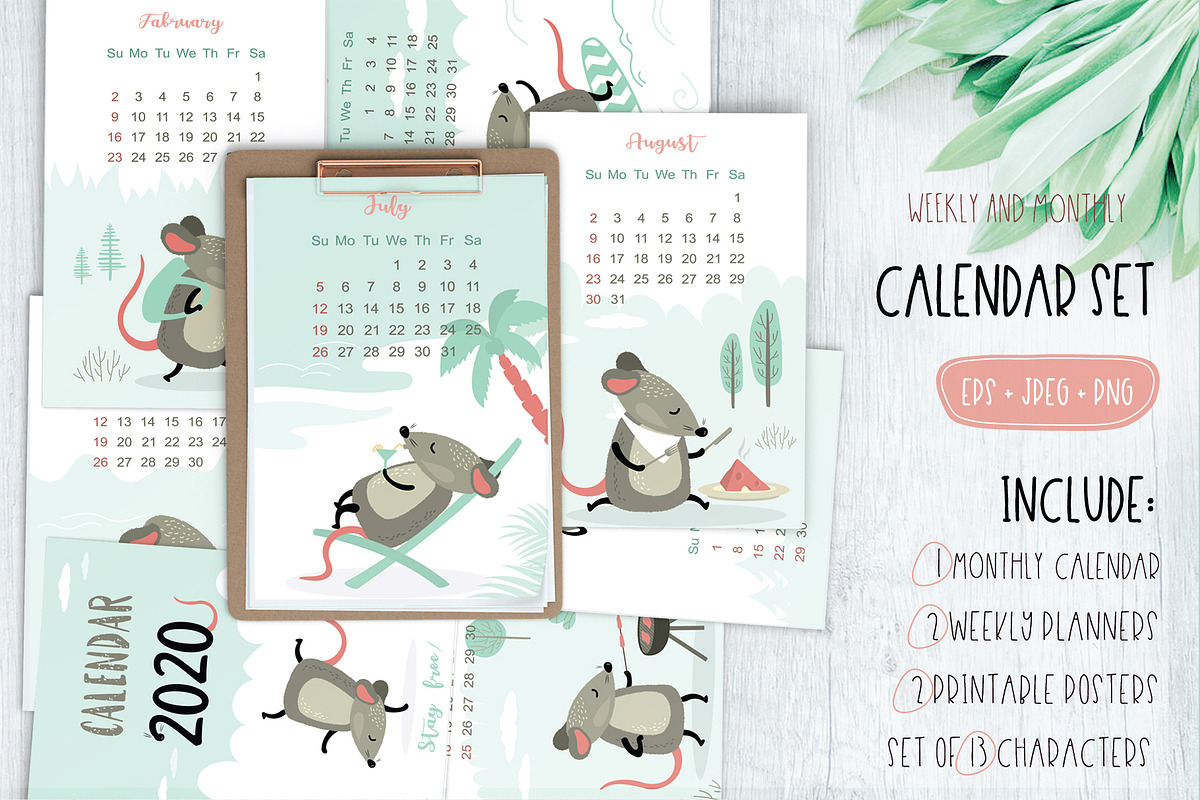 2020 Year calendar set + bonus, an Animal Illustration by naum_studio (Photo 1 of 6)