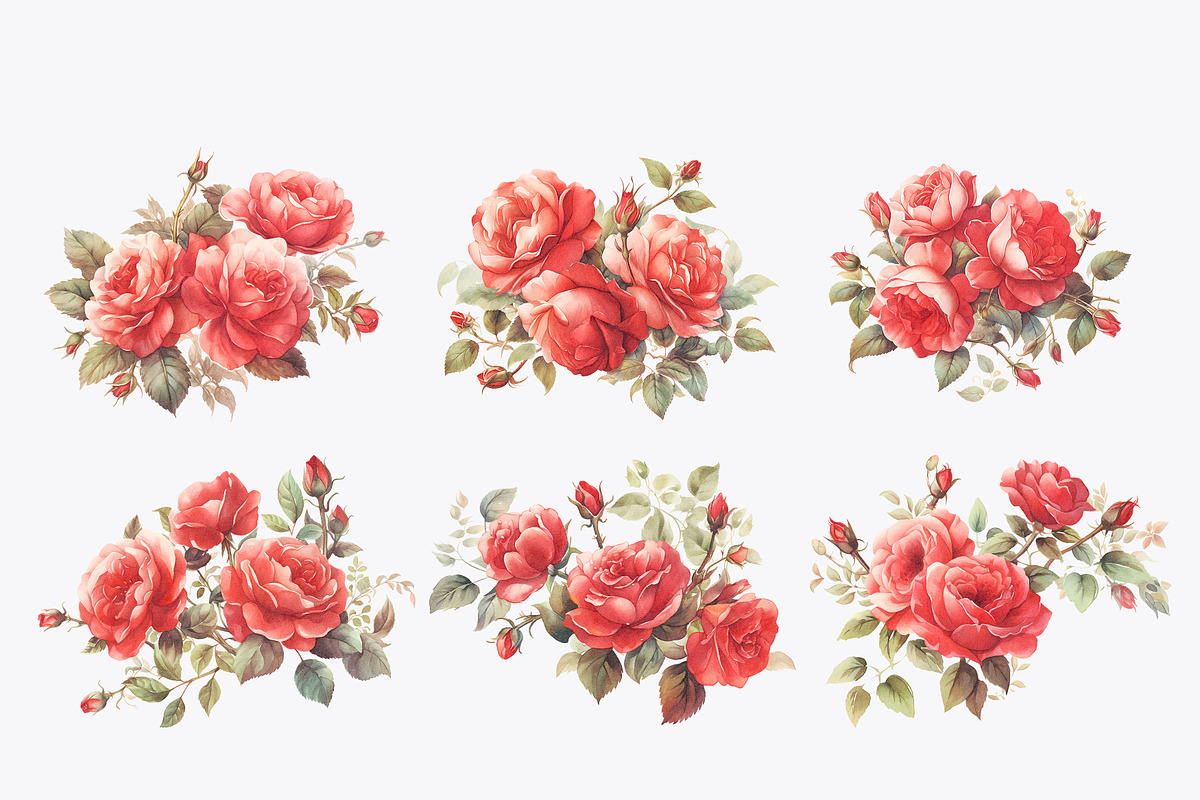 Watercolor Red Roses Clipart, a Decorative Illustration by Primrose Blume (Photo 3 of 4)