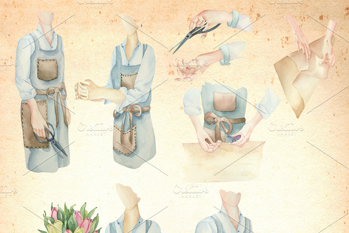 Florist at work. Profession florist., a Decorative Illustration by Watercolor arts (Photo 3 of 4)