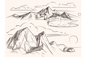 Hand Sketched Mountain Landscapes