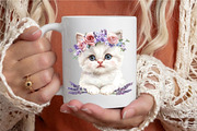 Watercolor Floral Kitten Clipart, a Seasonal Illustration by designcity5 (Thumbnail 5 of 5)