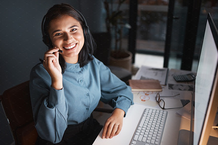 Call center portrait, happy CRM or woman customer service with smile for success consulting, communication or networking. Employee, consultant or sales advisor for motivation, support or contact us, a Photo by Peopleimages.com