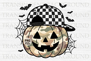 Camo Pumpkin with Checkerboard Hat, a Seasonal Illustration by Libby Wishes (Thumbnail 1 of 3)