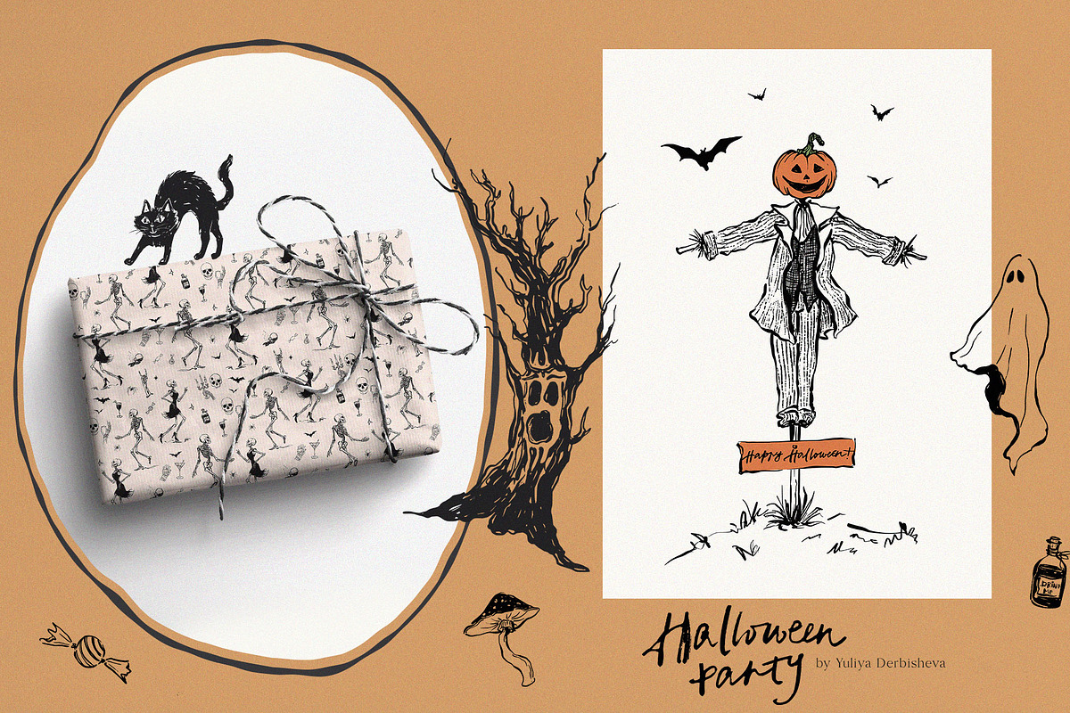 Halloween party vector cute graphics, an Object Illustration by Yuliya Derbisheva (Photo 5 of 13)