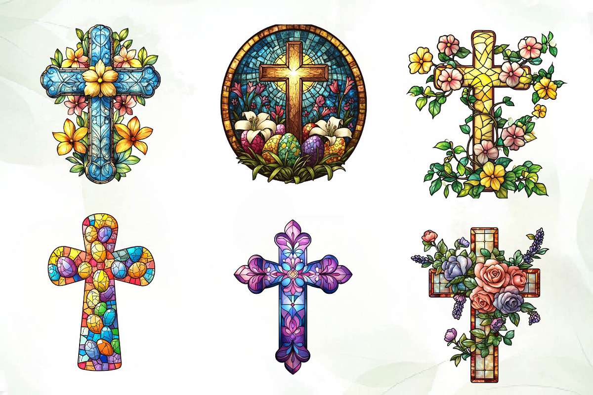 Stained Glass Easter Crosses Clipart, an Illustration by CreationArt (Photo 3 of 5)