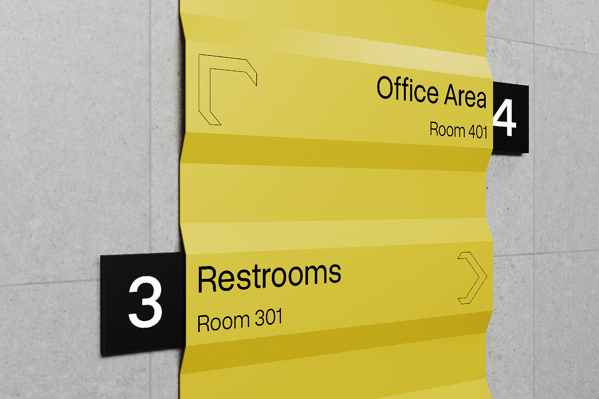 Wall Mounted Wayfinding Sign Mockup, an Advertising Mockup by herutage (Photo 6 of 6)