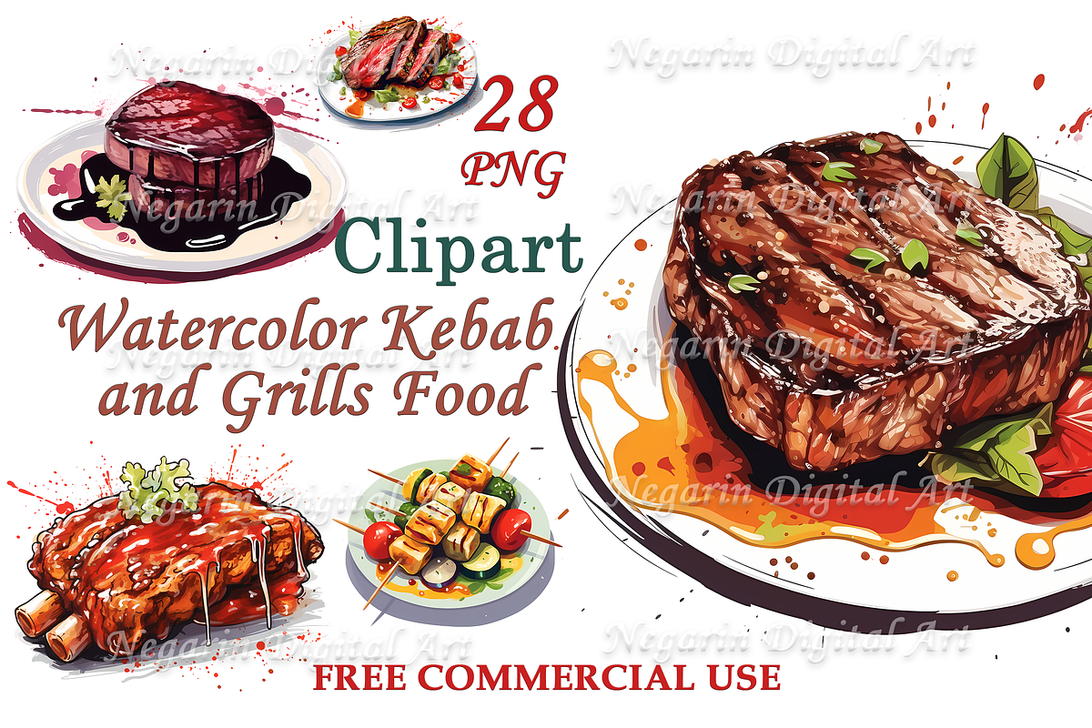 Watercolor Kebab and Grills Food, an Object Graphic by Negarin Digital Art (Photo 1 of 9)