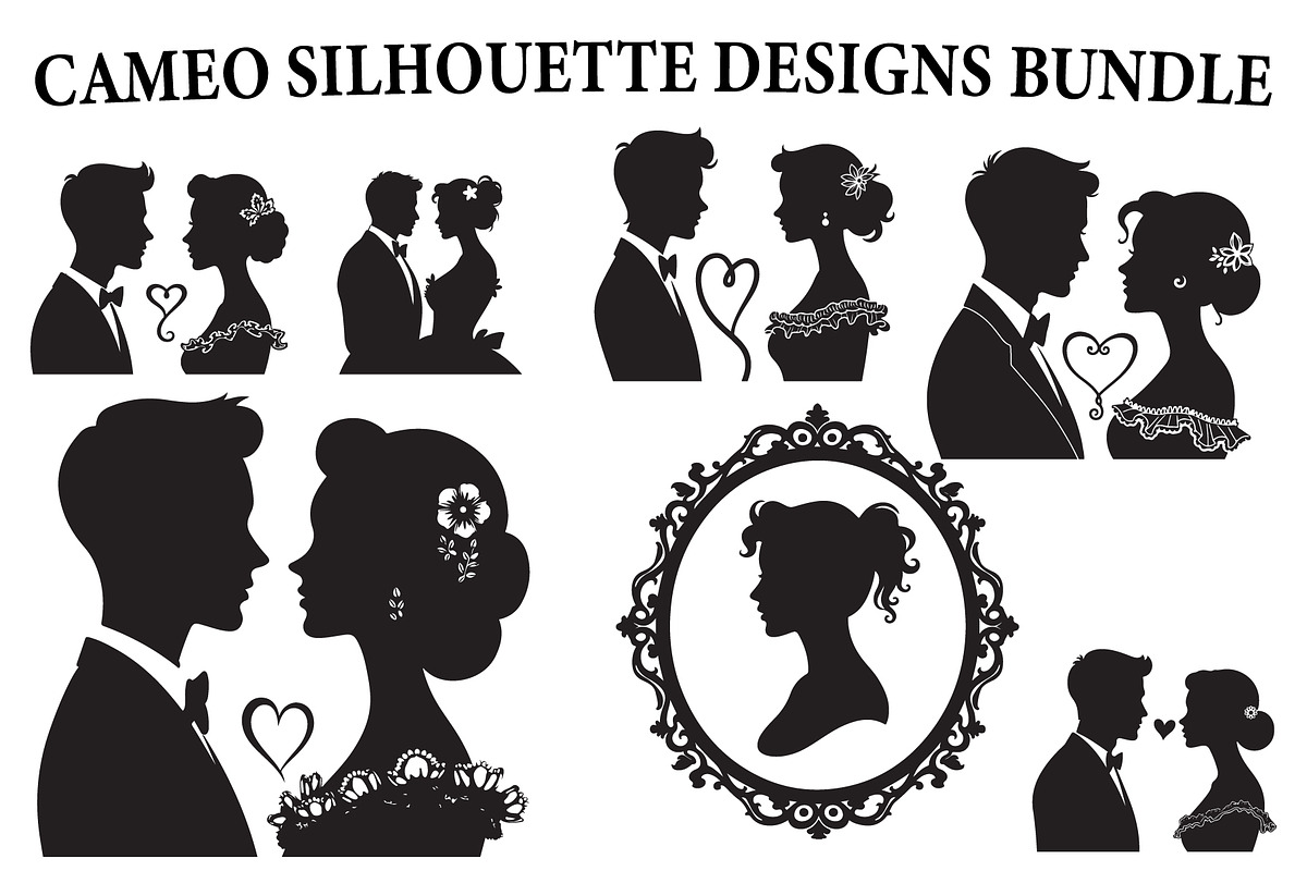 Romantic Love Cameo Silhouette set, an Illustration by Creativeshirt (Photo 1 of 8)