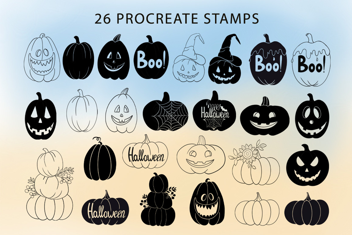 Procreate Halloween Pumpkin Stamps, a Brush Add-On by Mari_Caliart (Photo 2 of 11)