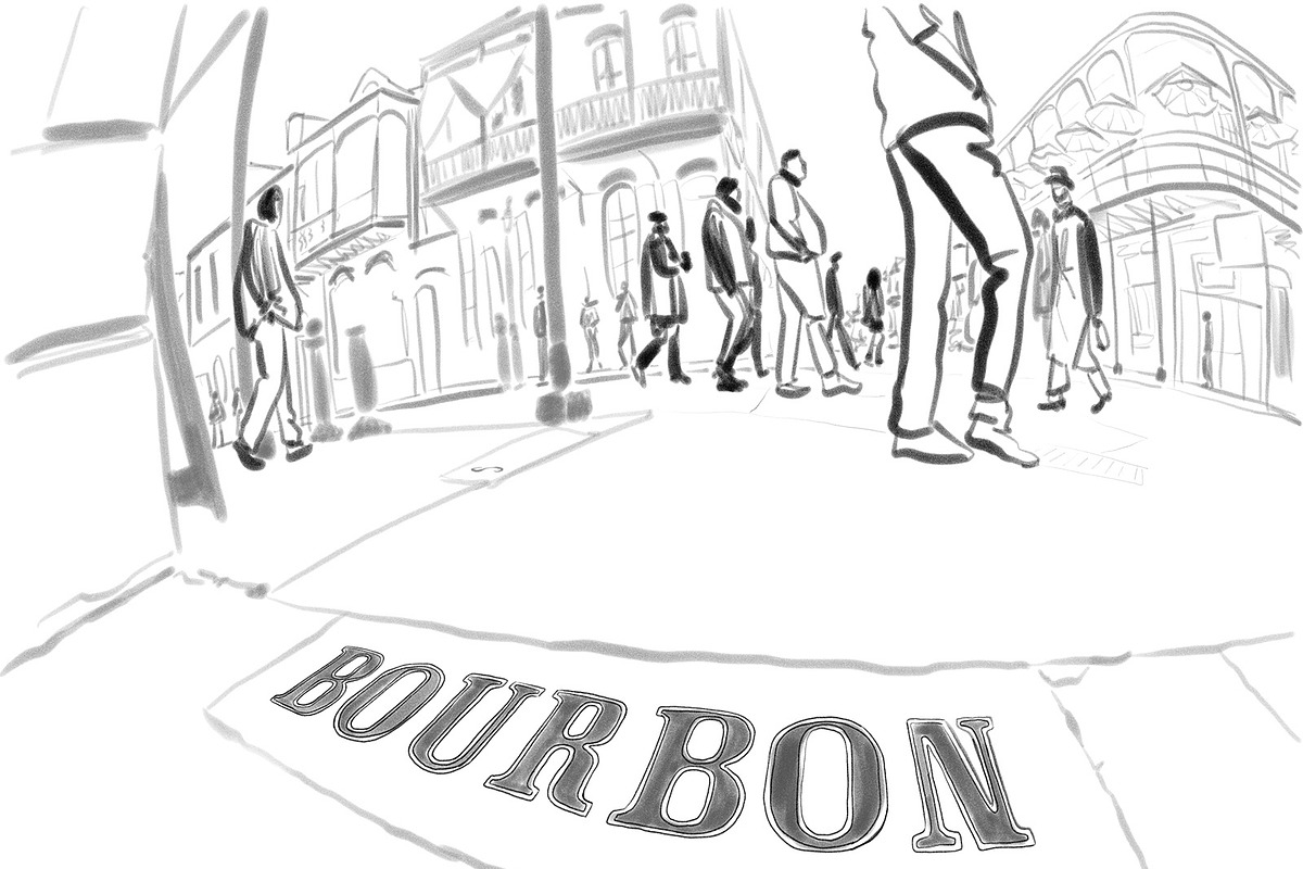 Bourbon Street New Orleans Drawing, an Illustration by PageLightStudios
