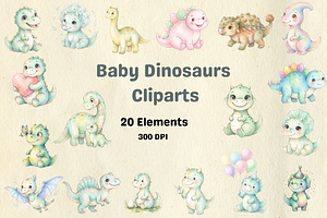 watercolor Baby Dinosaurs cliparts, an Animal Illustration by BerryPieArt
