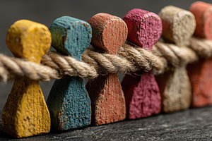 Colorful Wooden Figures Bound Togeth, a Photo by Pixeness Studio