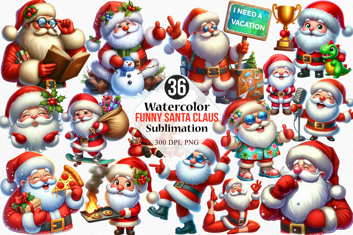 Watercolor Funny Santa Claus Clipart, an Illustration by Canvas Craft (Photo 1 of 8)