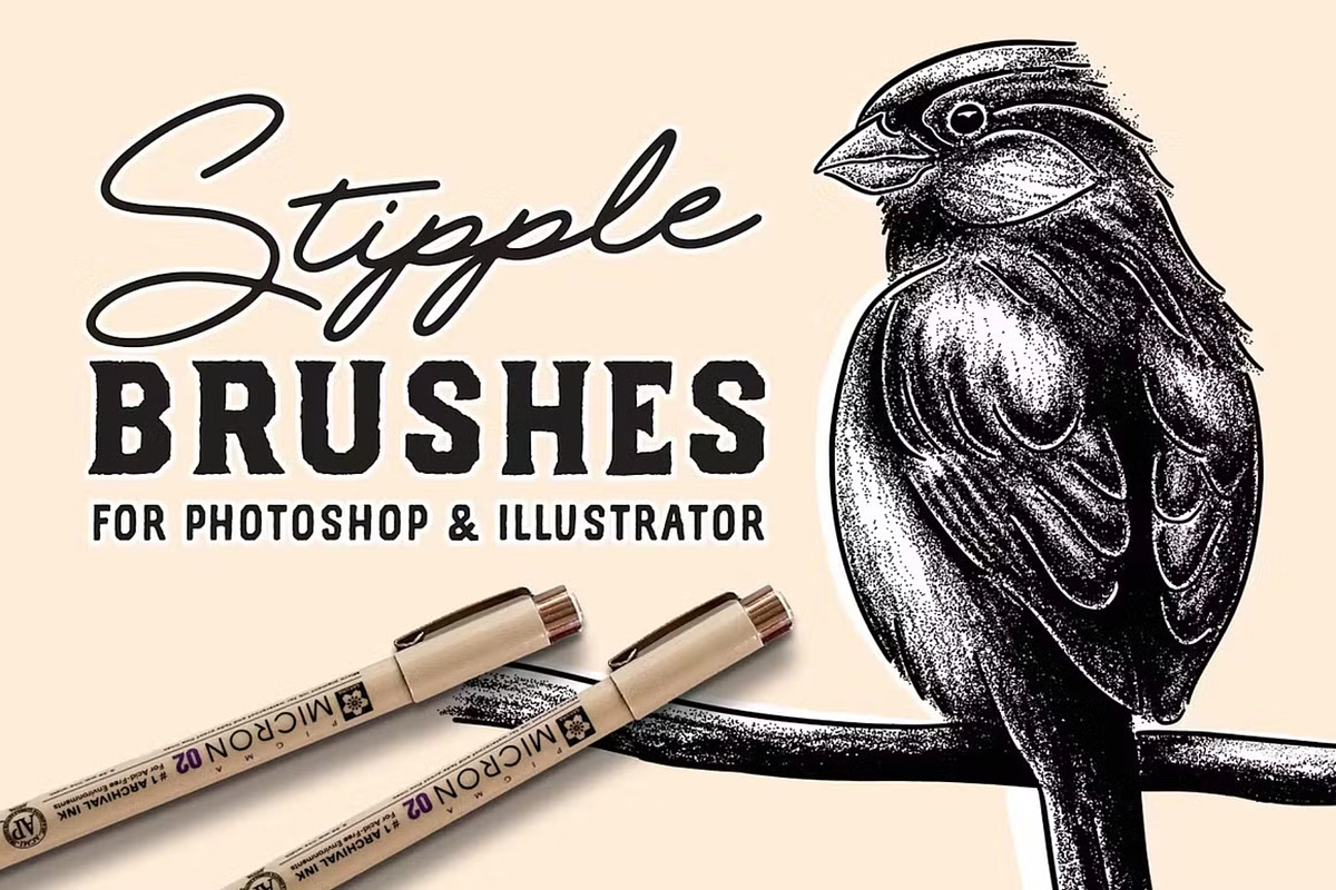 Stipple Brushes Photoshop And AI, a Brush Add-On by GearShift (Photo 1 of 4)