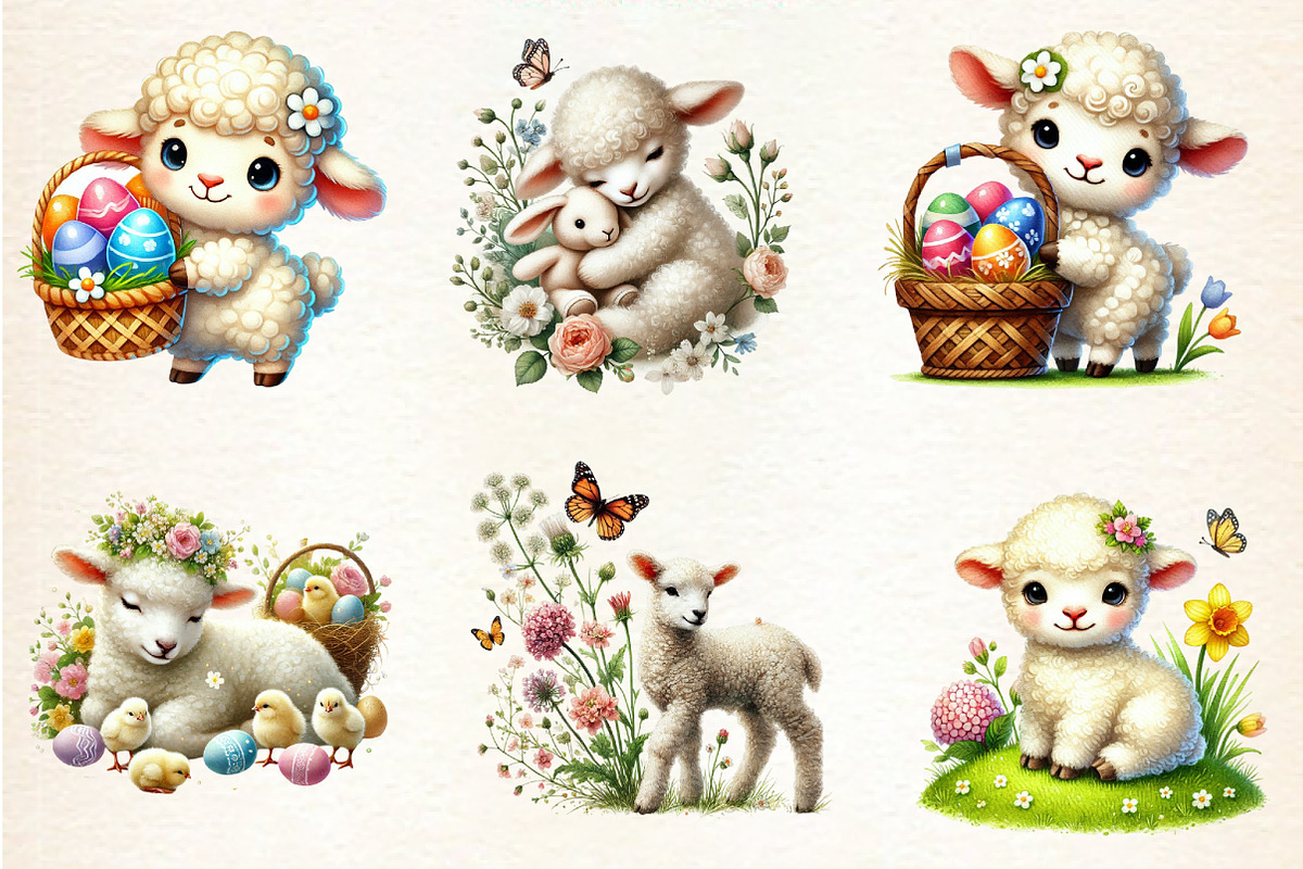 Spring Cute Lamb Clipart Bundle, a Seasonal Illustration by DreamArtGraphic (Photo 4 of 5)