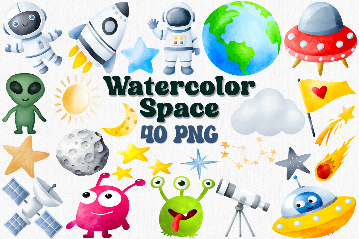 Watercolor Space Clipart, Galaxy PNG, an Illustration by CropUp Creative (Photo 1 of 6)