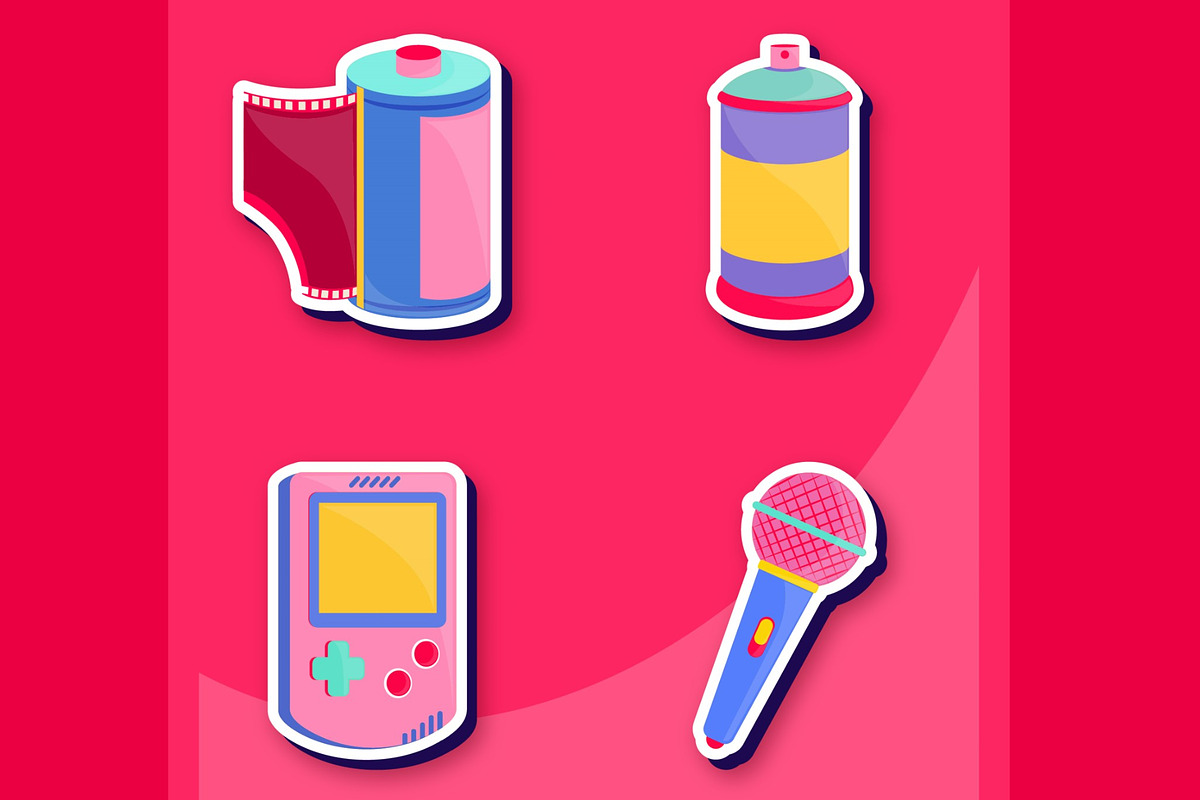 90s Retro Sticker Set, a Templates & Theme by studiogstock (Photo 2 of 4)