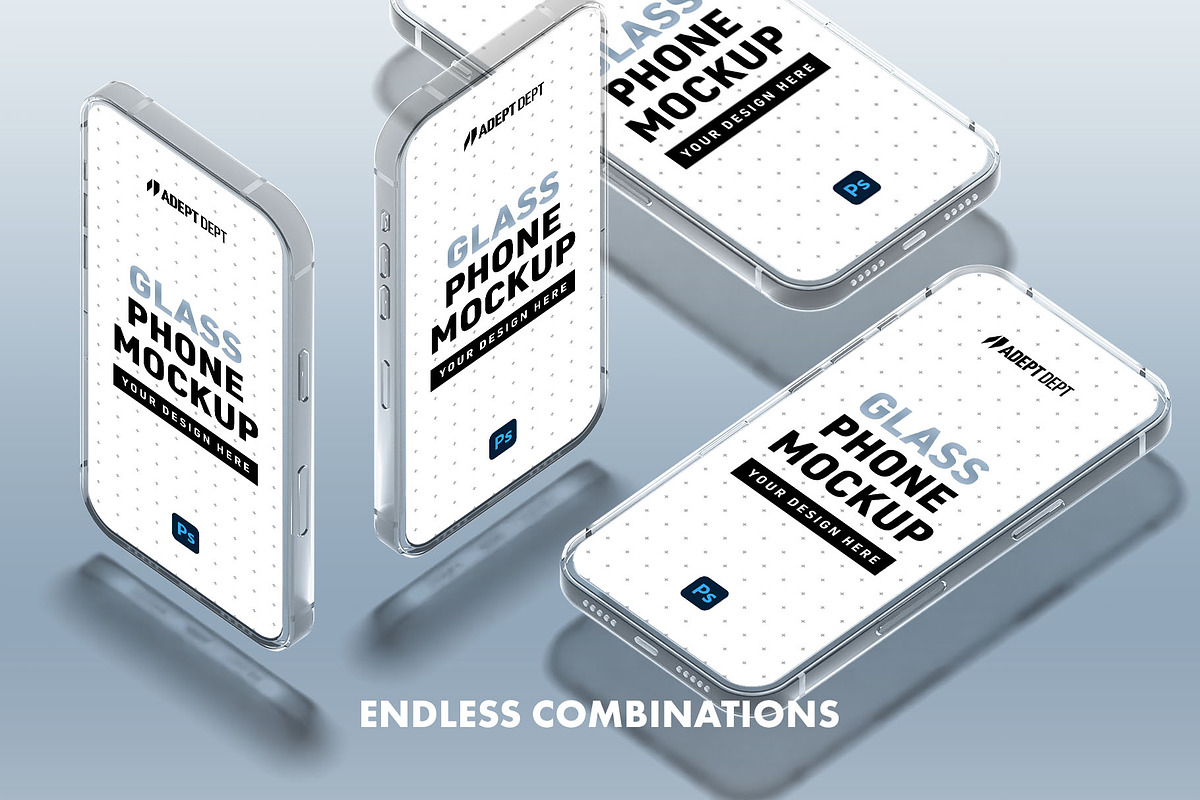 Glass Phone Mockup Set for Photoshop, a Device Mockup by AdeptDept (Photo 4 of 9)