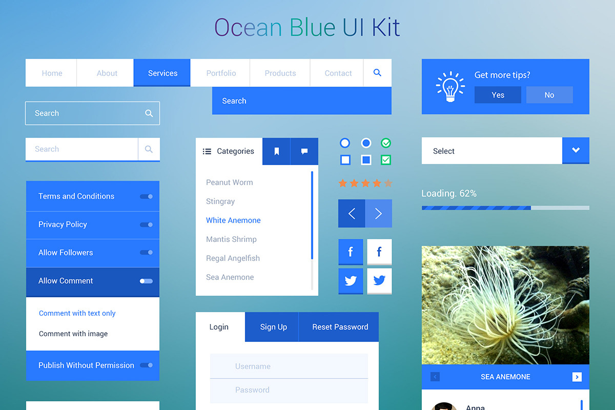 Ocean Blue UI Kit, an UI Kit Template by iris.design