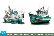 Retro Fishing Boat Clipart Bundle, an Object Graphic by Regulrcrative (Thumbnail 2 of 7)