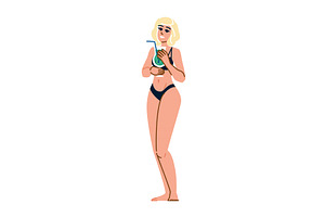 Smiling blonde woman wearing bikini, a Food Illustration by pikepicture