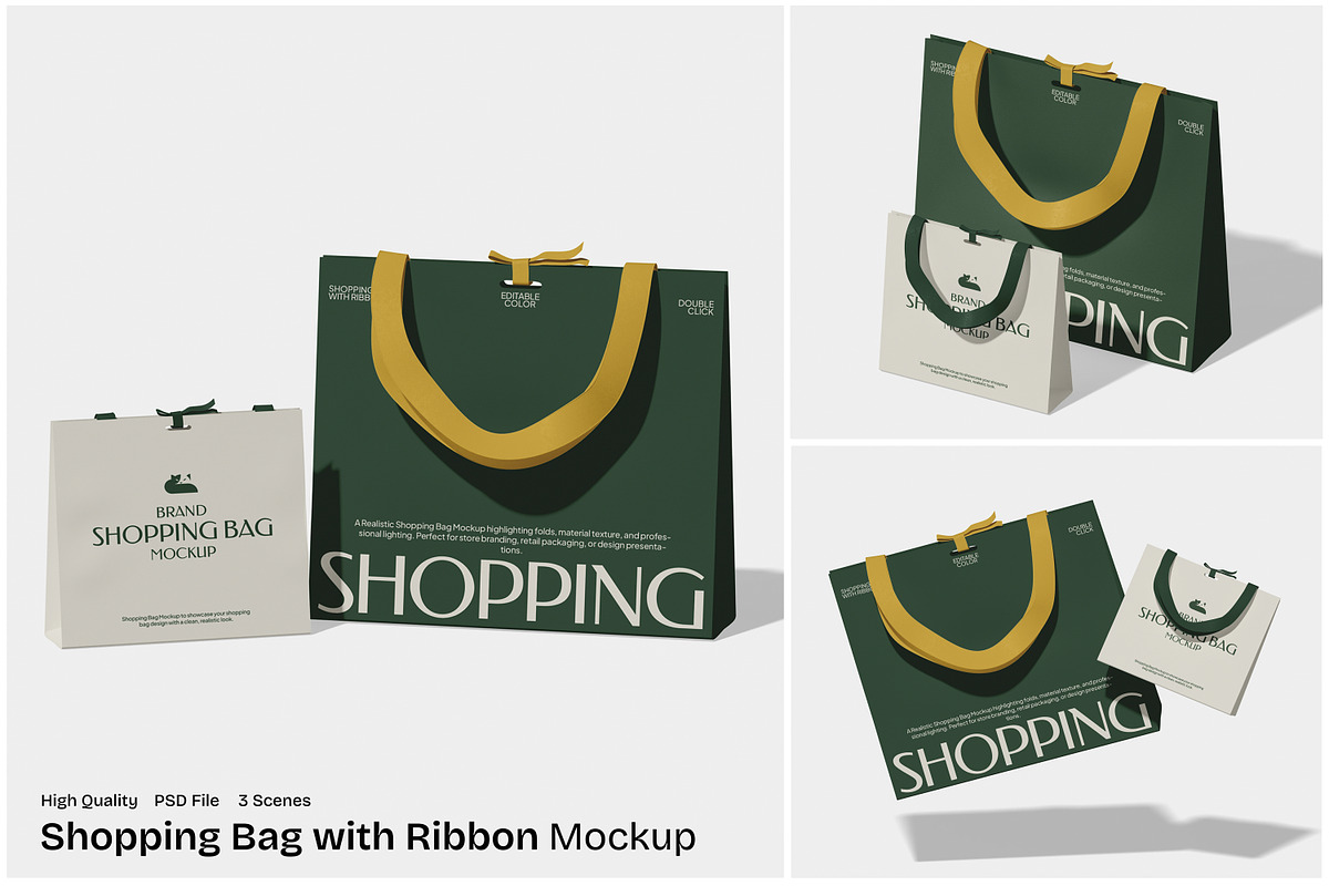 Shopping Bag with Ribbon Mockup, a Merchandise Mockup by Unerispace (Photo 1 of 5)