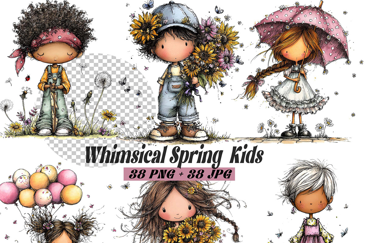 Whimsical Spring Girl Sunflower, an Illustration by one-touch (Photo 1 of 17)
