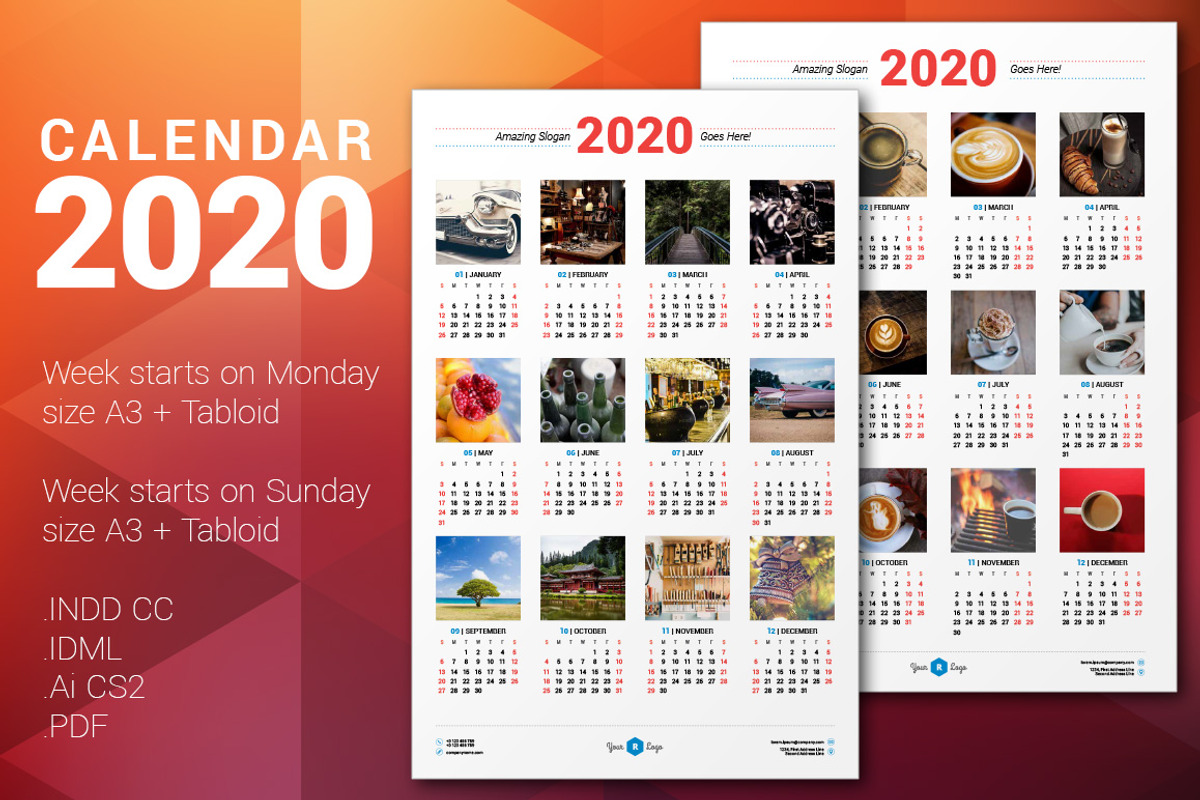 Calendar Poster 2020, a Stationery Template by AntartStock (Photo 1 of 4)