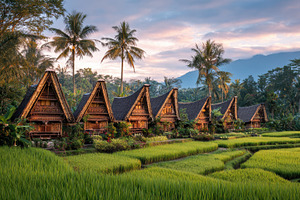Houses stand amidst green fields, a Photo by Pavel_design