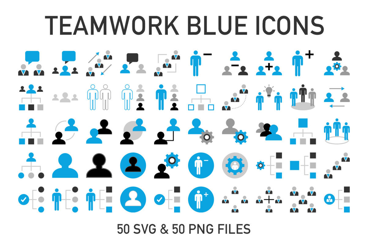 Blue-Teamwork-Flat-Icons, an Outline Icon by Designs By Alfredo