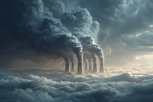 Industrial Smokestacks Above Clouds, an Industrial Photo by Ales Munt