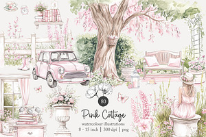 80 pink cottage clip art