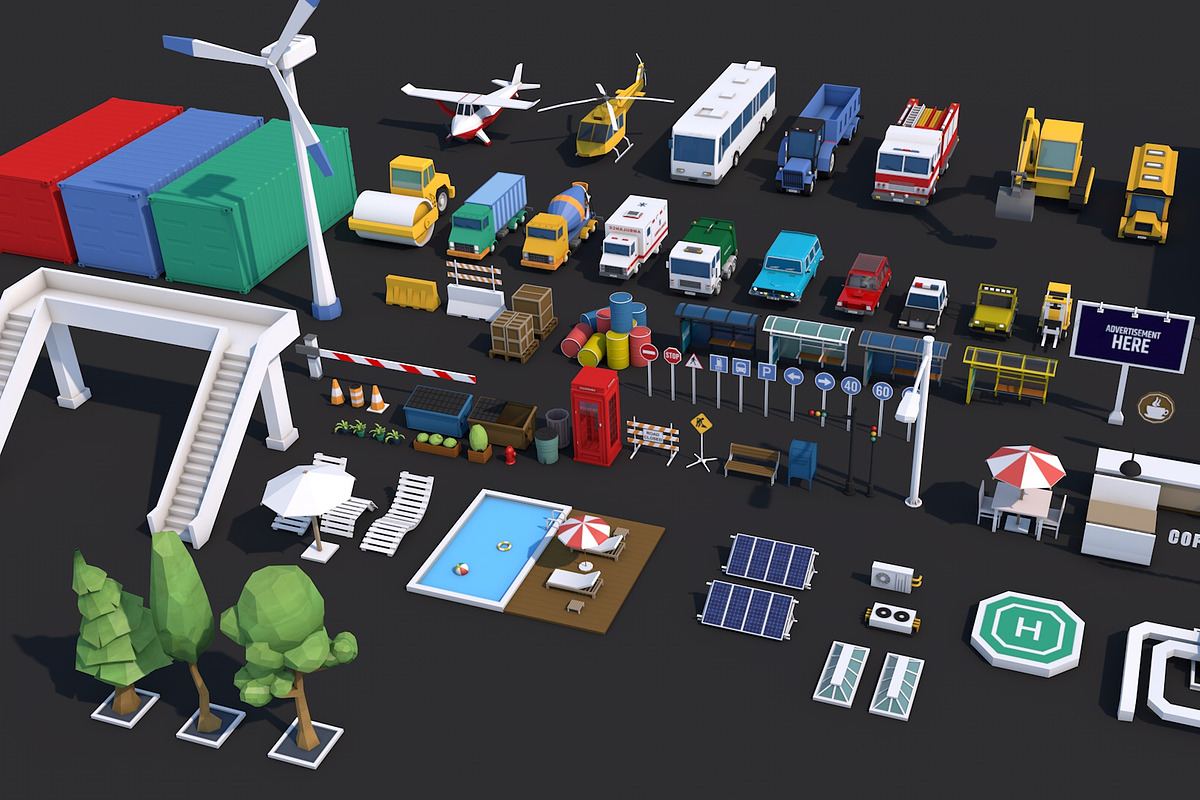Low Poly City Town Pack, an Architecture 3D Model by multimedia4ds (Photo 4 of 41)