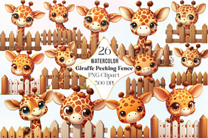 Giraffe Peeking Fence Clipart, an Illustration by CraftArtStudio