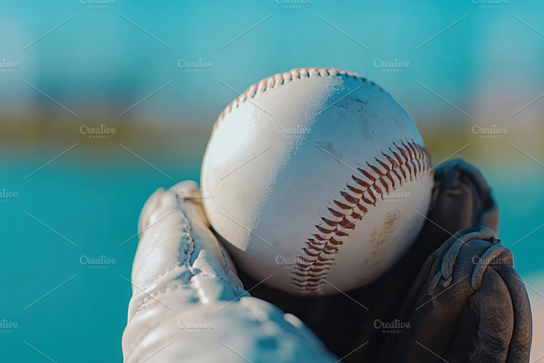 Leather baseball in glove on blurred background, a Sports & Recreation Photo by AlyaAnd